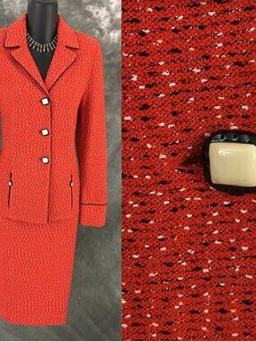 BEAUTIFUL St John collection knit orange multi jacket skirt suit size 6
